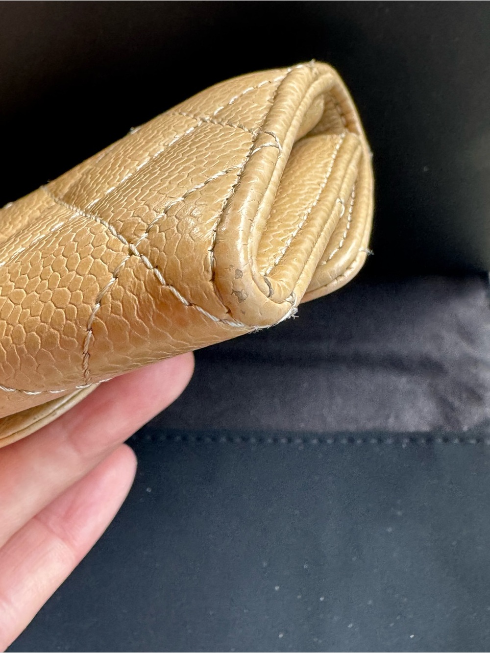 CHANEL Beige Quilted Caviar Leather Card Holder with Silver CC - Picture 9 of 15